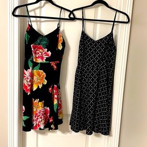 Set of 2 Old Navy Cami Dresses - Black Floral and Black Geometric Design
